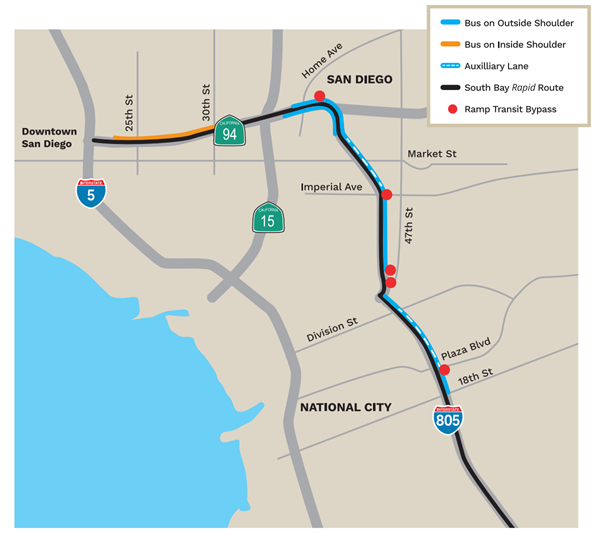 ‘Bus on Shoulder’ pilot program extends Transit-Only Lane along I-805, SR 94